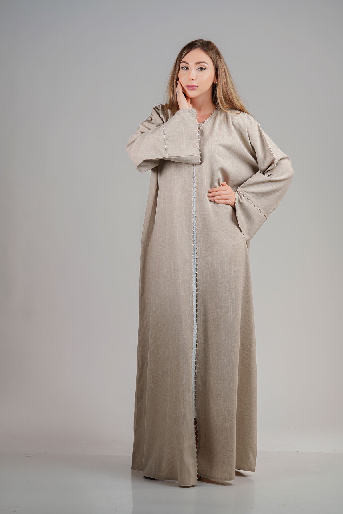 Beige Beads embellished abaya