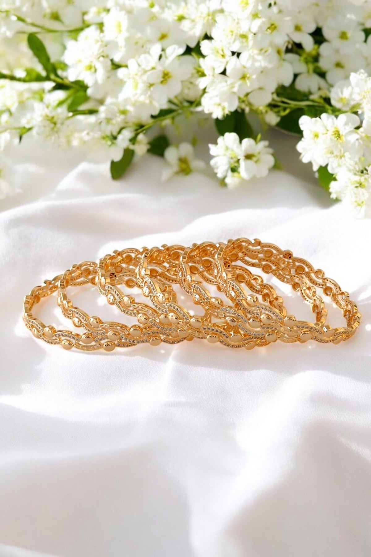 Golden Sara Zirconia Bangles For Women