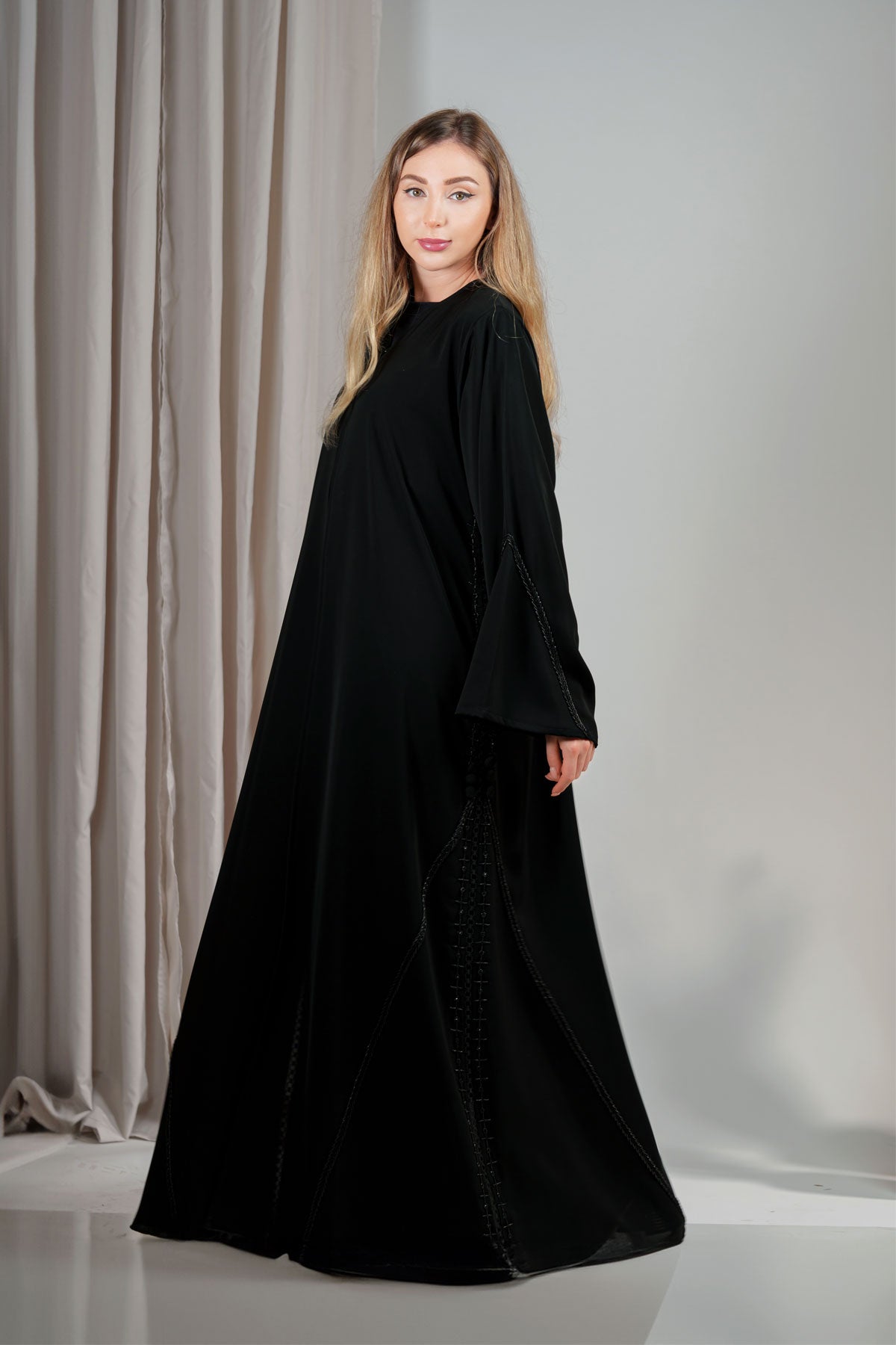 Women's Abaya with Exquisite Black Bead Embellishments