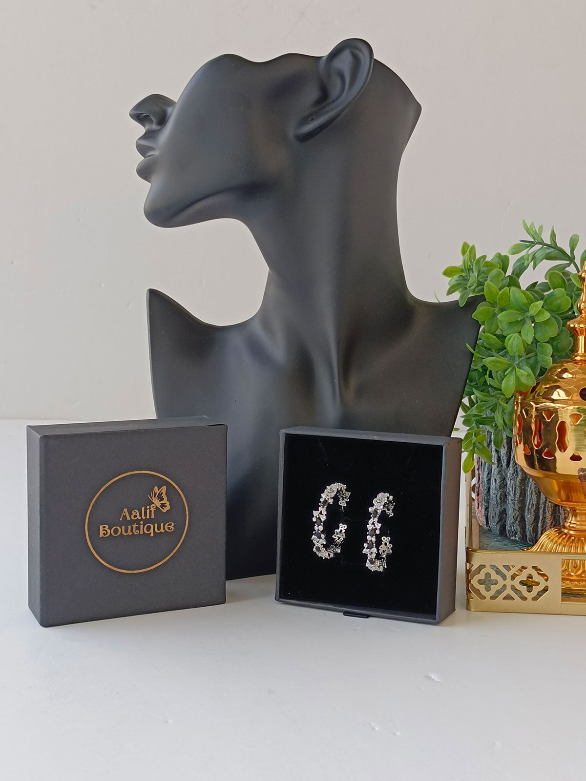 Black Zircon Bali Earrings