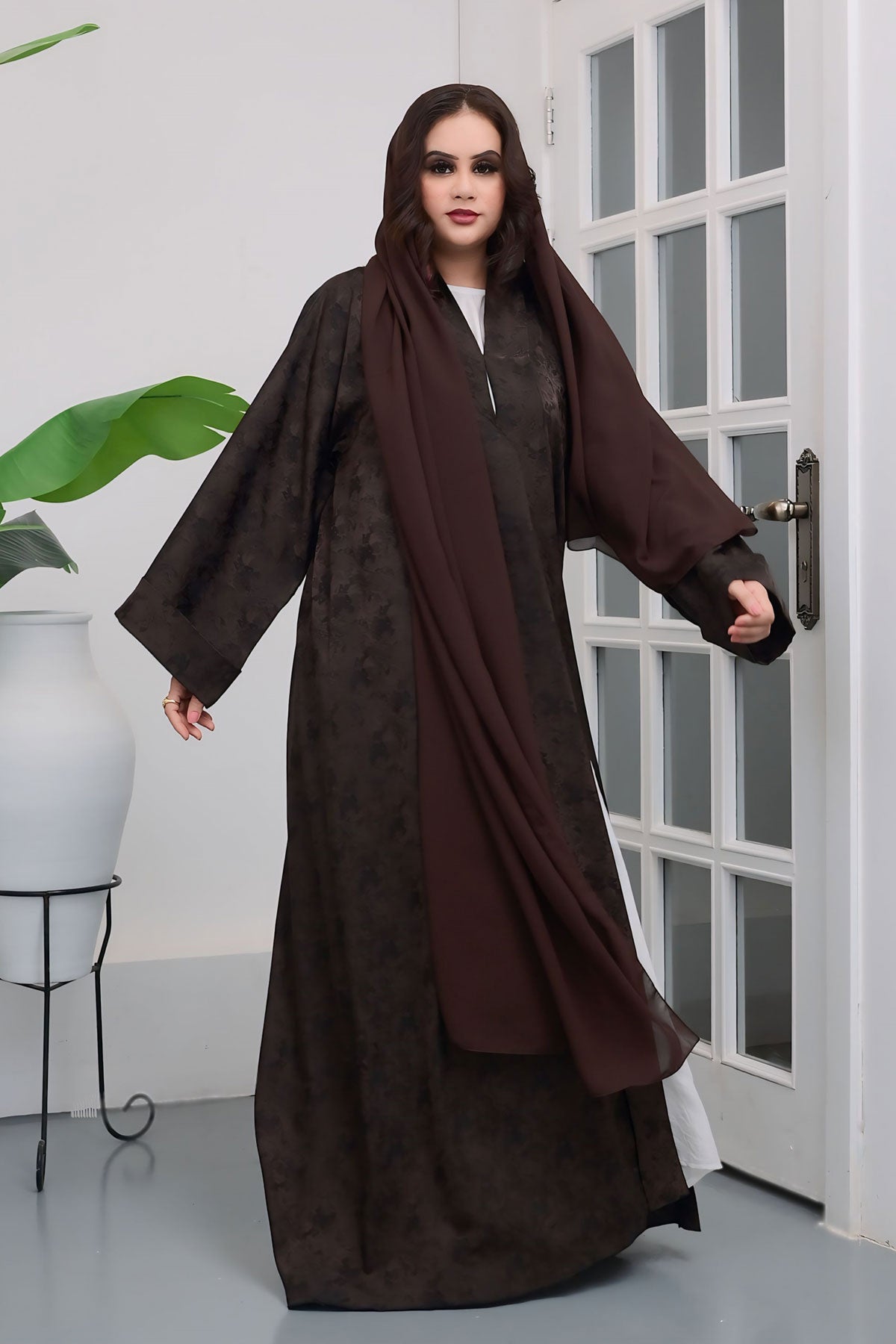 Two Toned Jacquard Abaya for womens