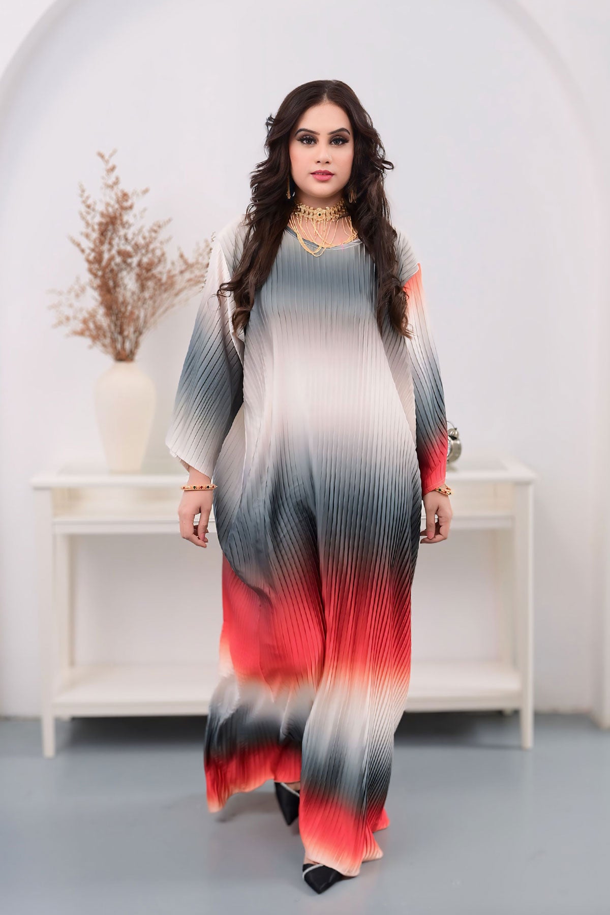 Pleated Multi color Abaya Dress