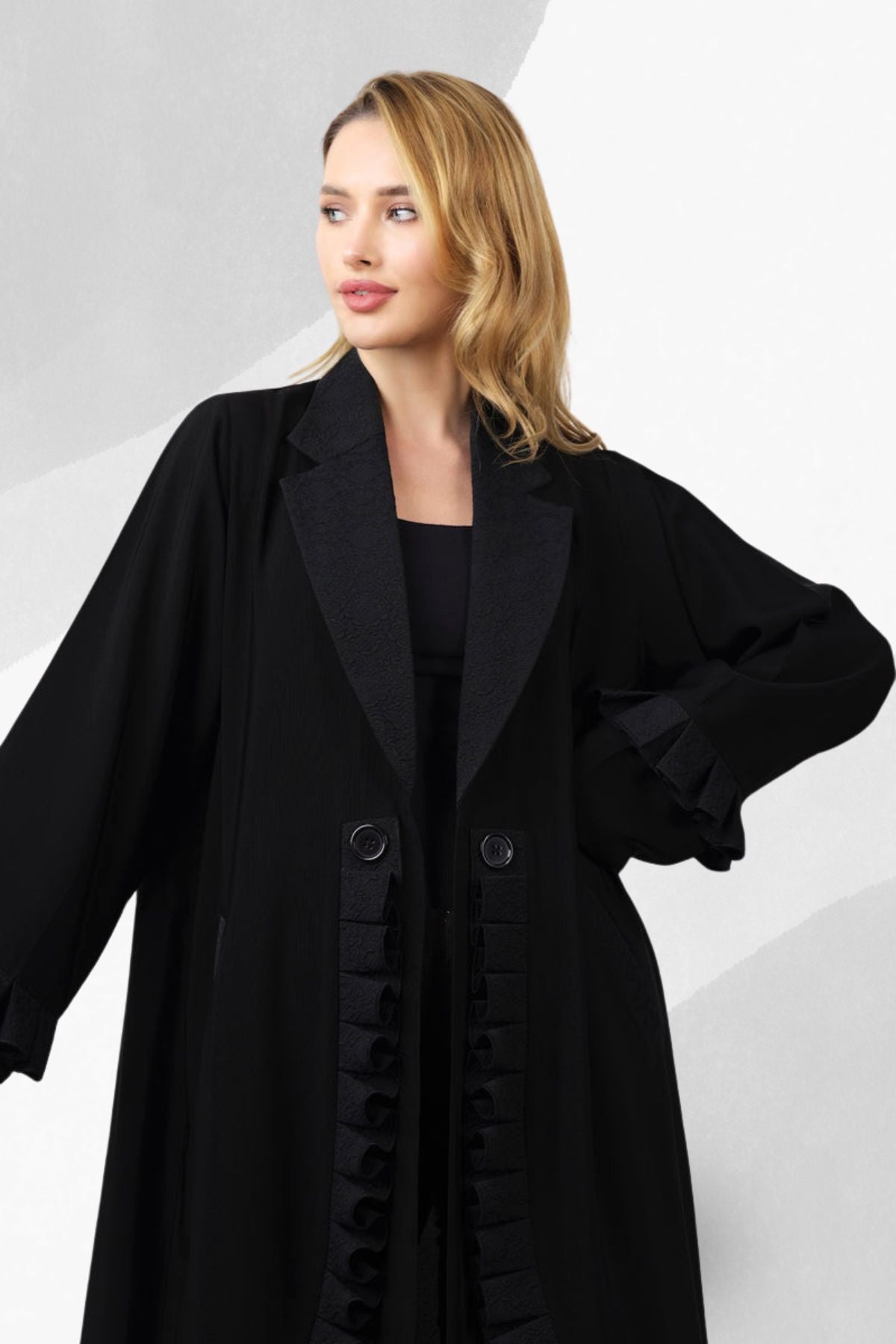Elegant Arabic Black Abaya in Coat Style for Women