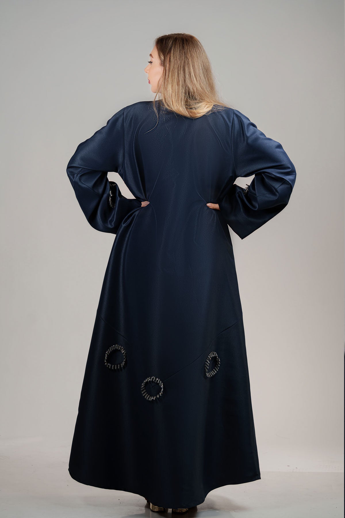 Navy Blue Abaya with Circular Beaded Embellishments for women