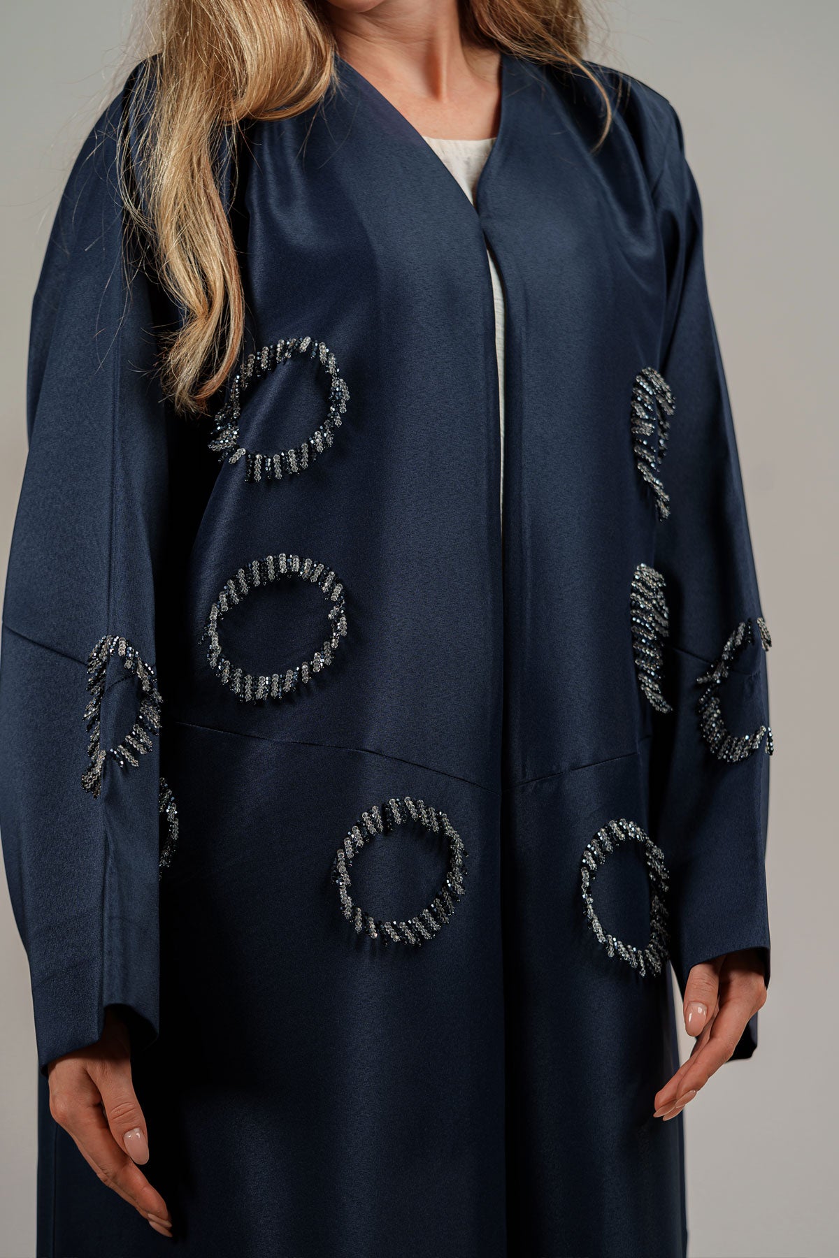 Women's Navy Blue Abaya with Circular Beaded Embellishments