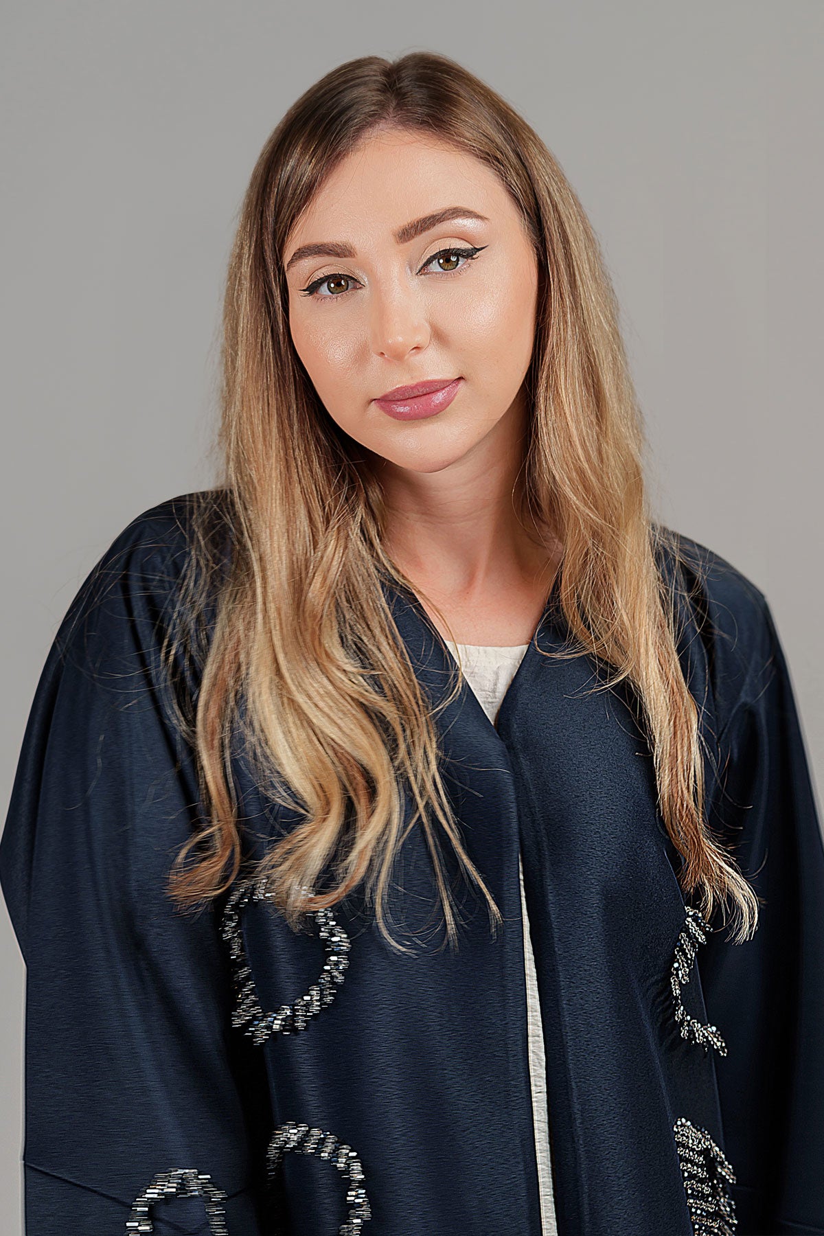 Navy Blue women's Abaya with Circular Beaded Embellishments