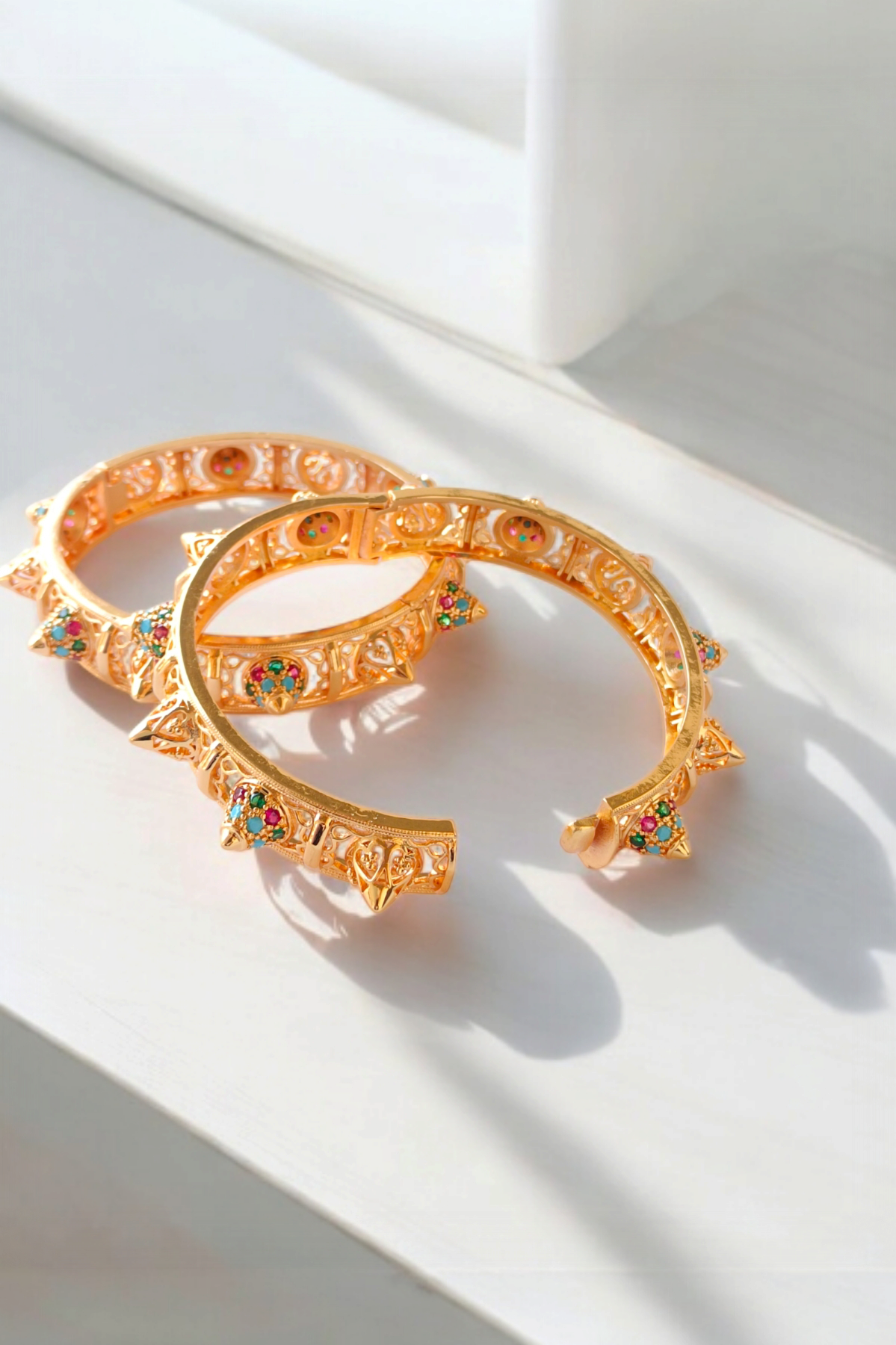 Golden Sahar Traditional Bangles set at desk