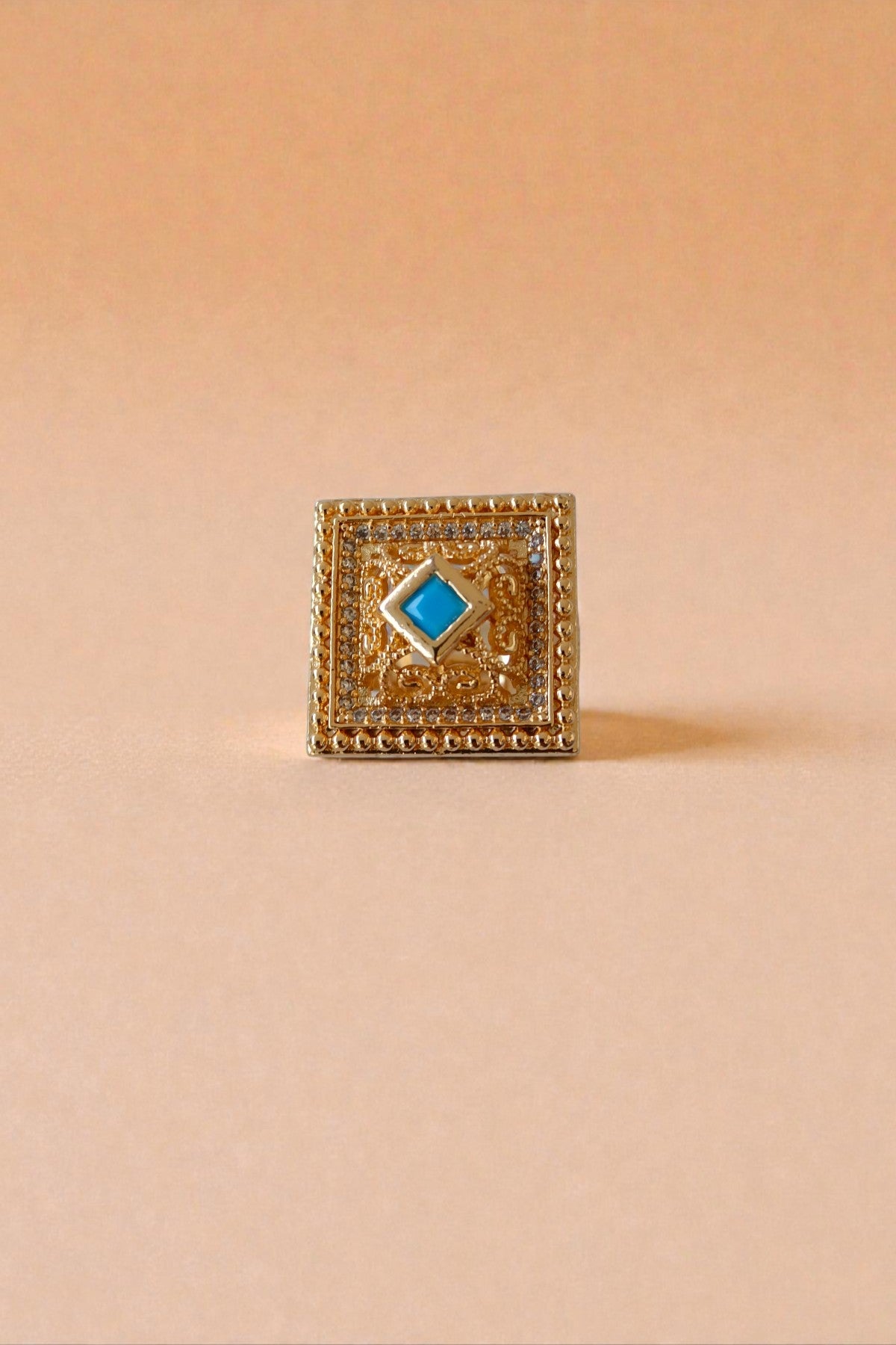 Alia square adjustable ring in turquoise