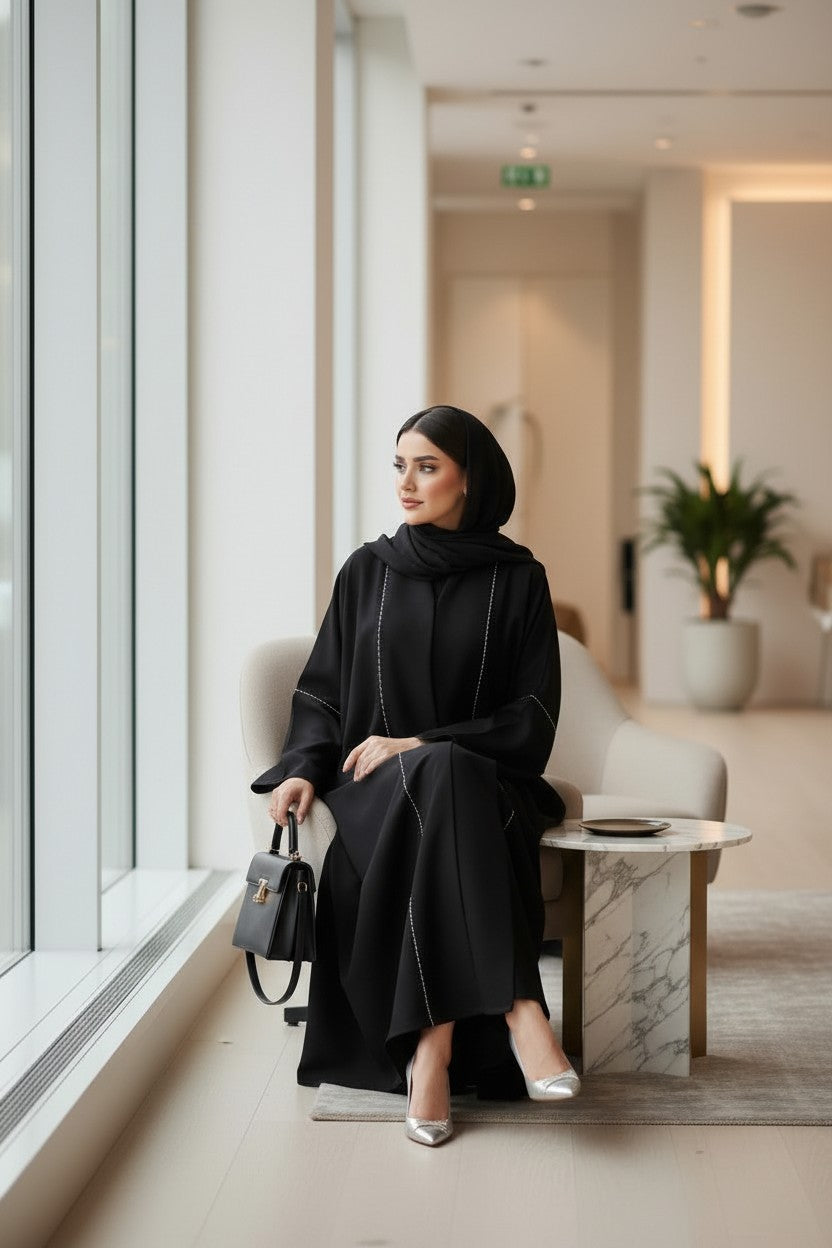 Modern Black side pocket Open Abaya