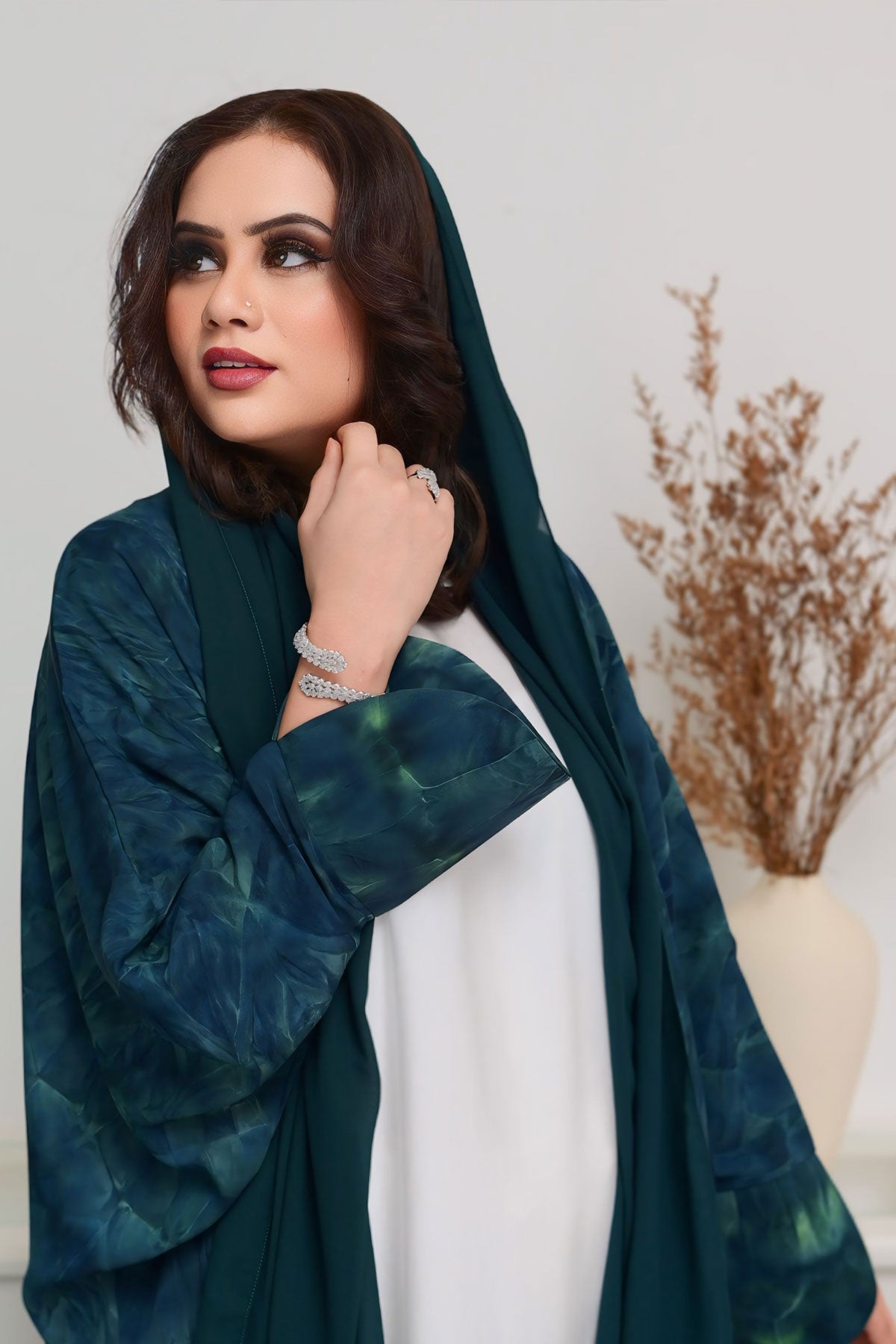 Sea Green Tie-Dye Bahrini Bisht Abaya for women