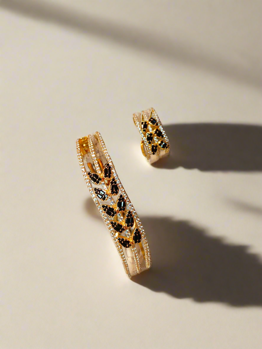 Black Zircon Studded Cuff and Ring Set