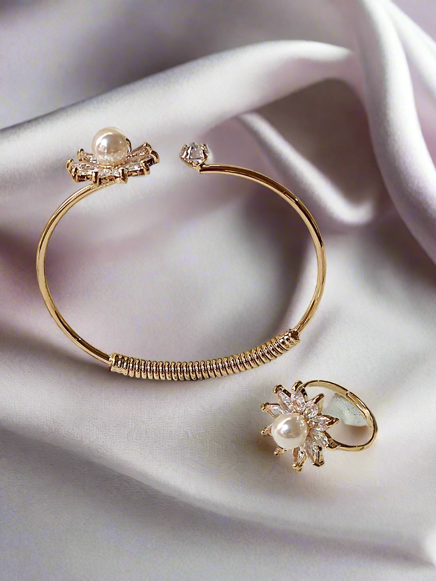 Tahmina Cuff Style Bracelet and Ring set