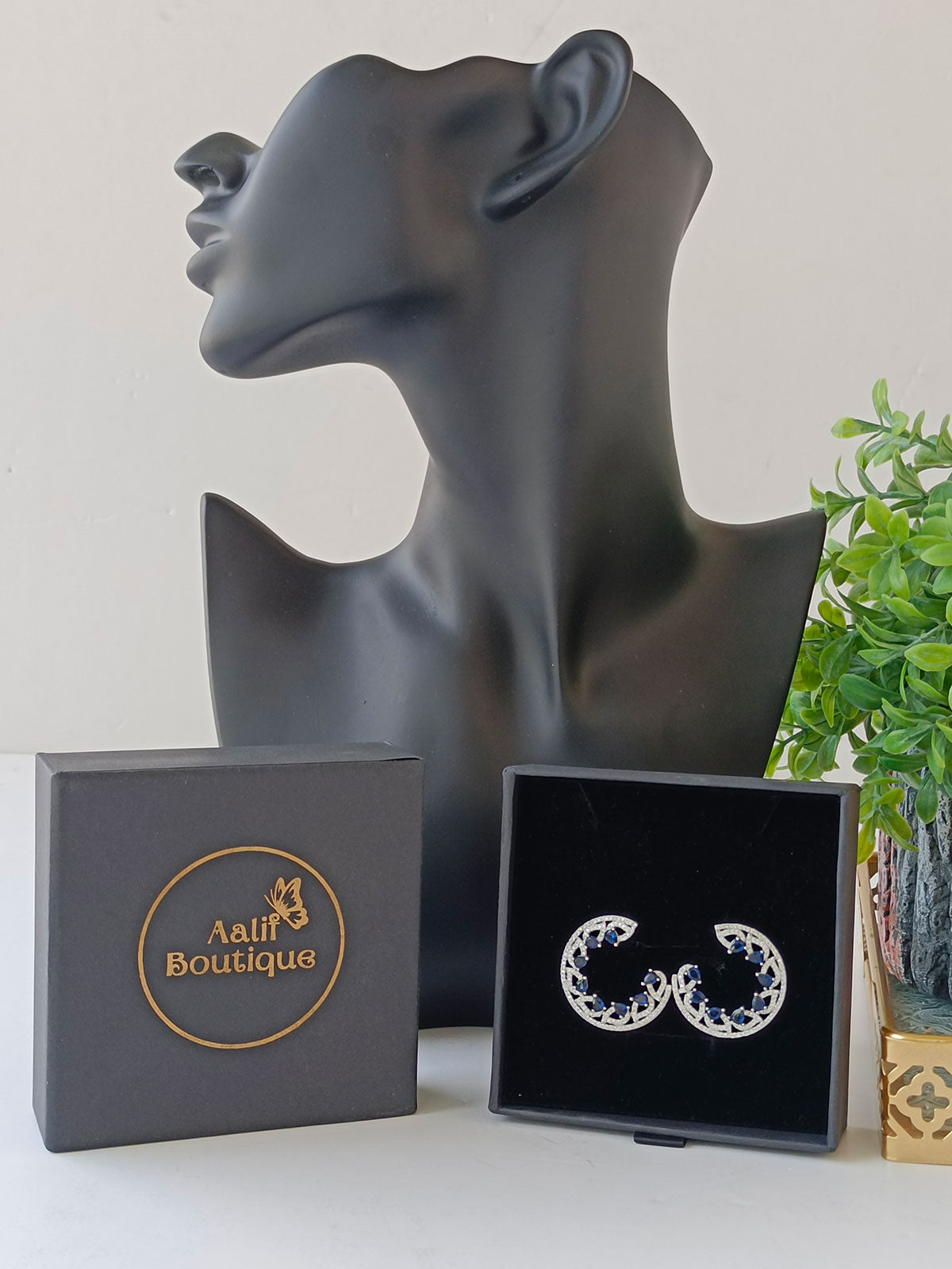 Blue Zircon Moon earrings for women