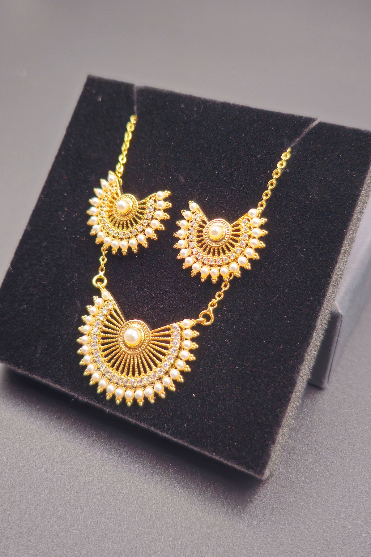 Crescent Moon Necklace Set with Pearl Accents For Women