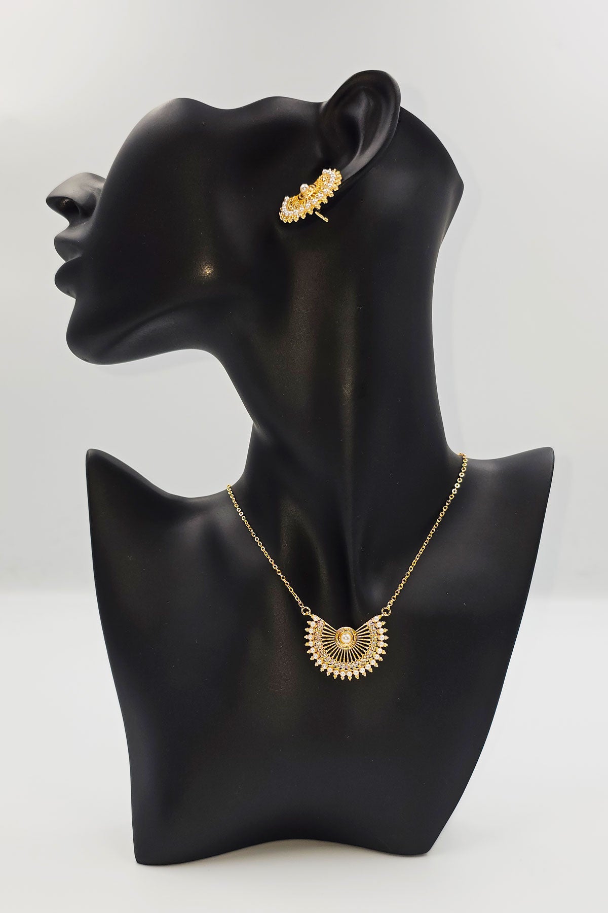 Beautiful Crescent Moon Necklace Set with Pearl Accents