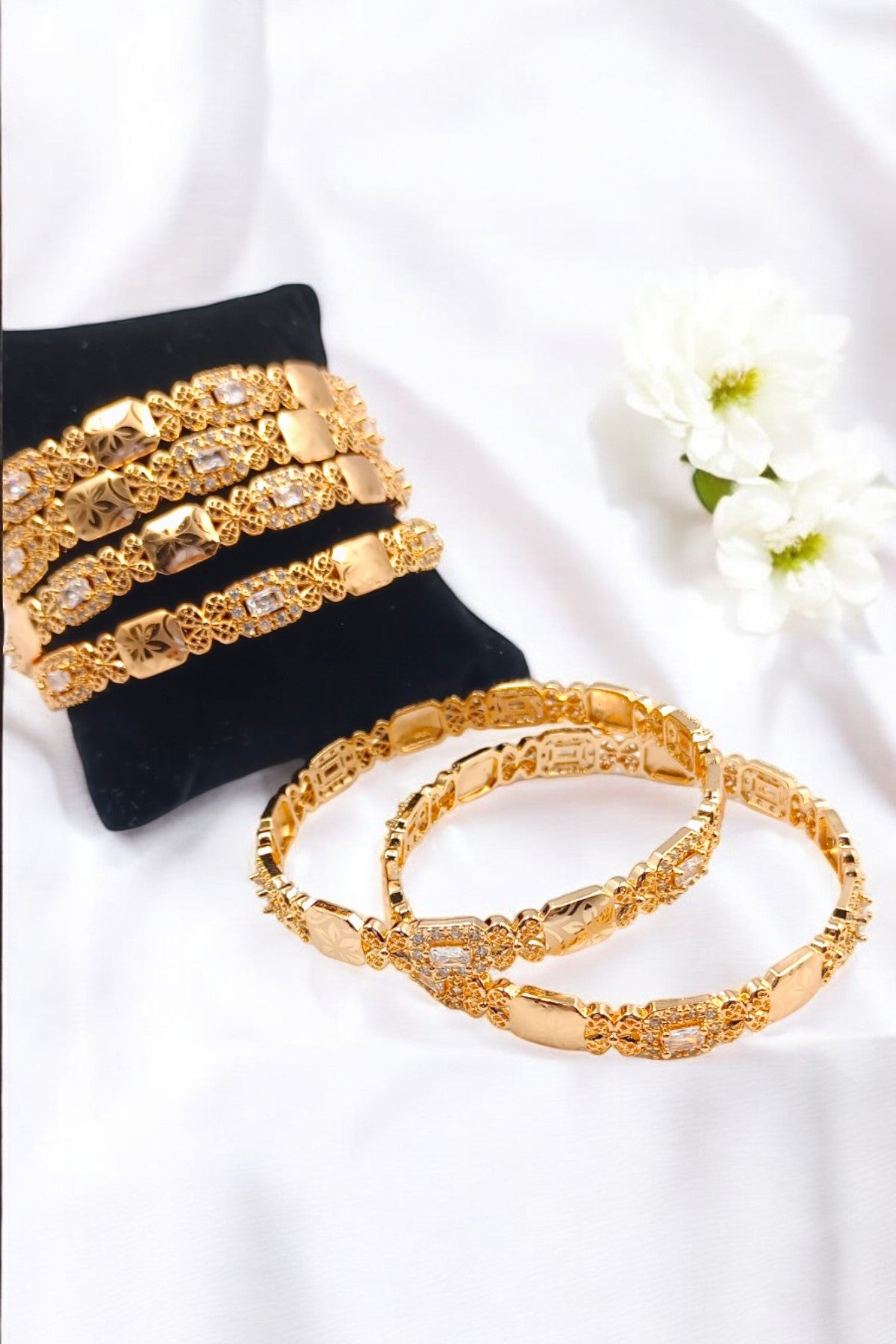 Golden Zayna Zirconia Bangles For Women