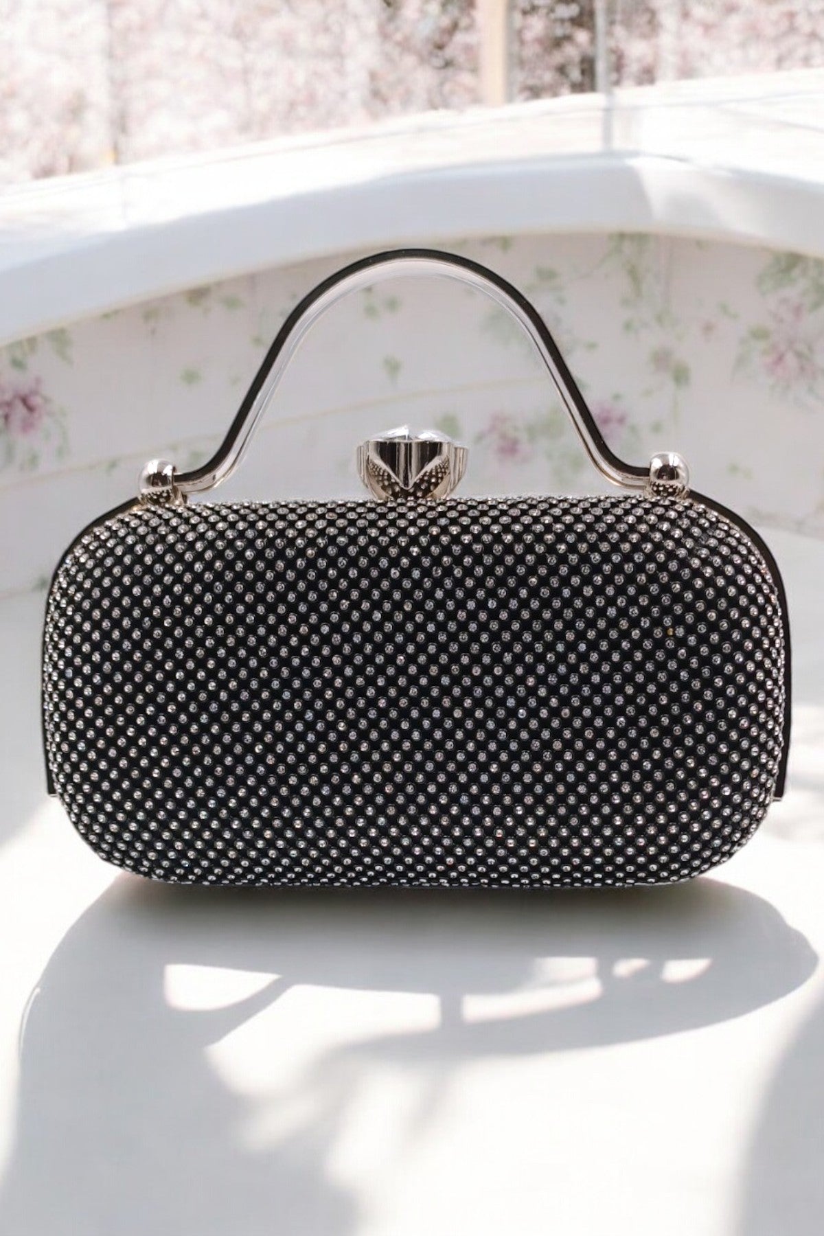 Elegant Black Crystal-Encrusted Evening Clutch