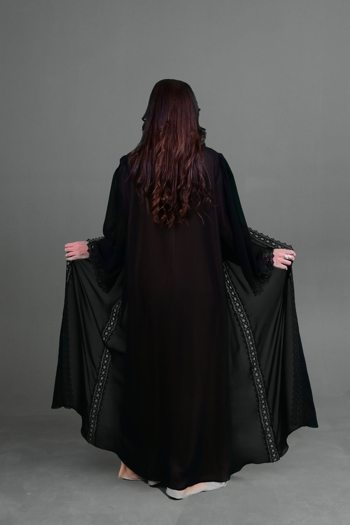 Black Applique embellished abaya back side