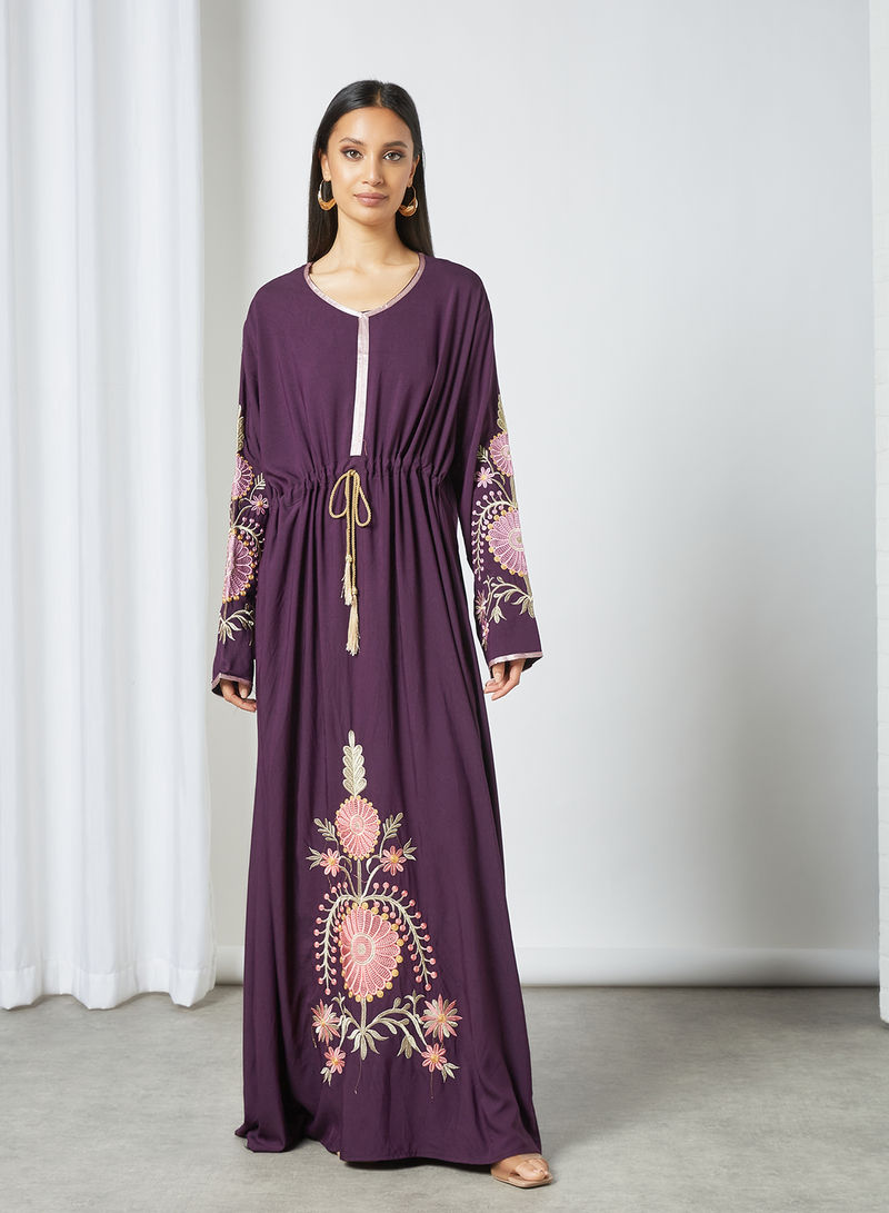 Purple Color Dress | Linen Full Sleeve Jalabiya Noor Zara Purple Color Dress | Linen Full Sleeve Jalabiya Noor Zara