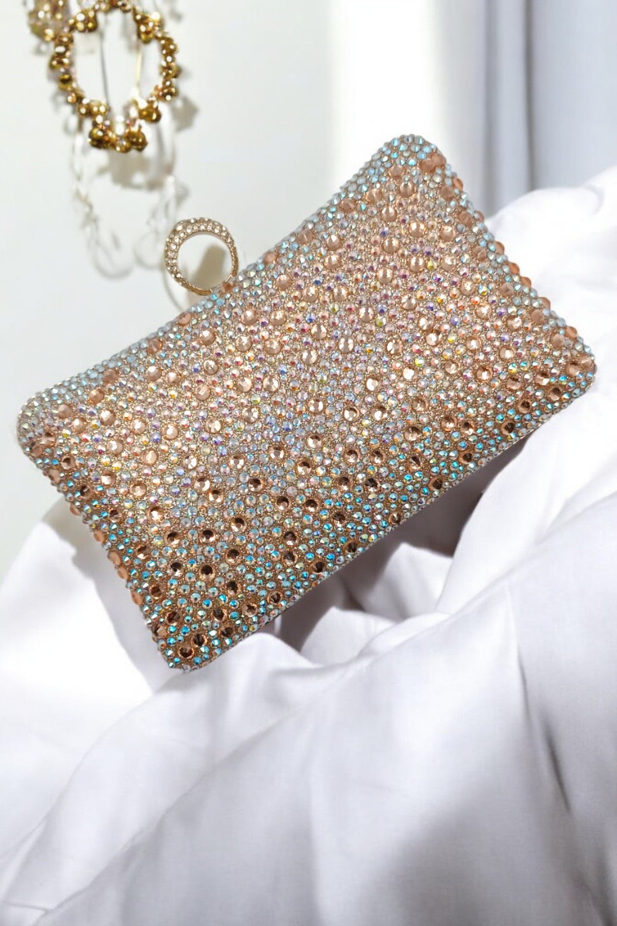 Copper Crystal Embellished Clutch Bag For Women