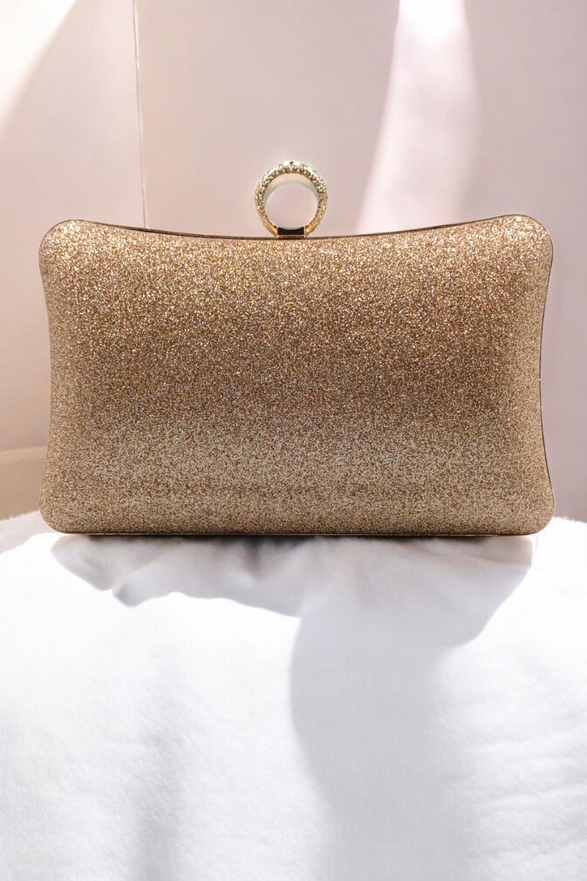 Elegant Copper Crystal Embellished Clutch Bag