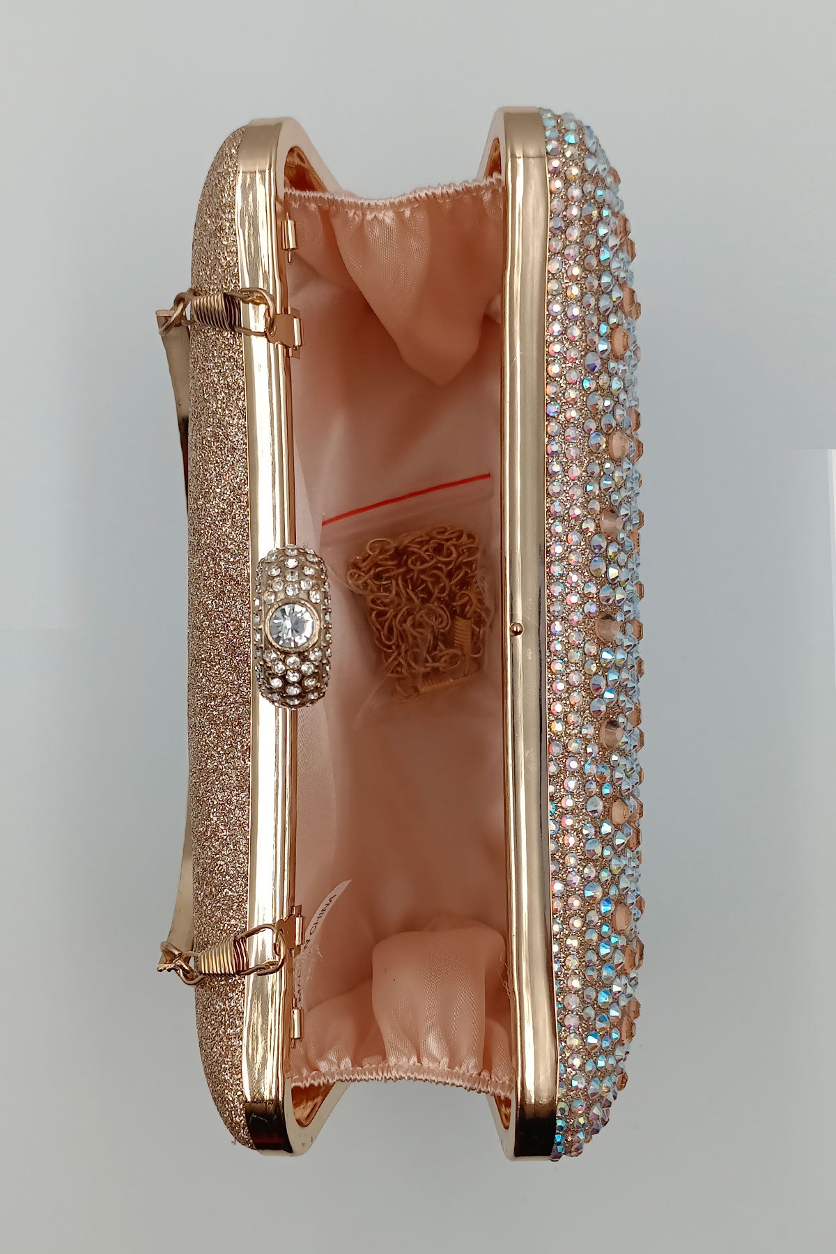 Charming Copper Crystal Embellished Clutch Bag