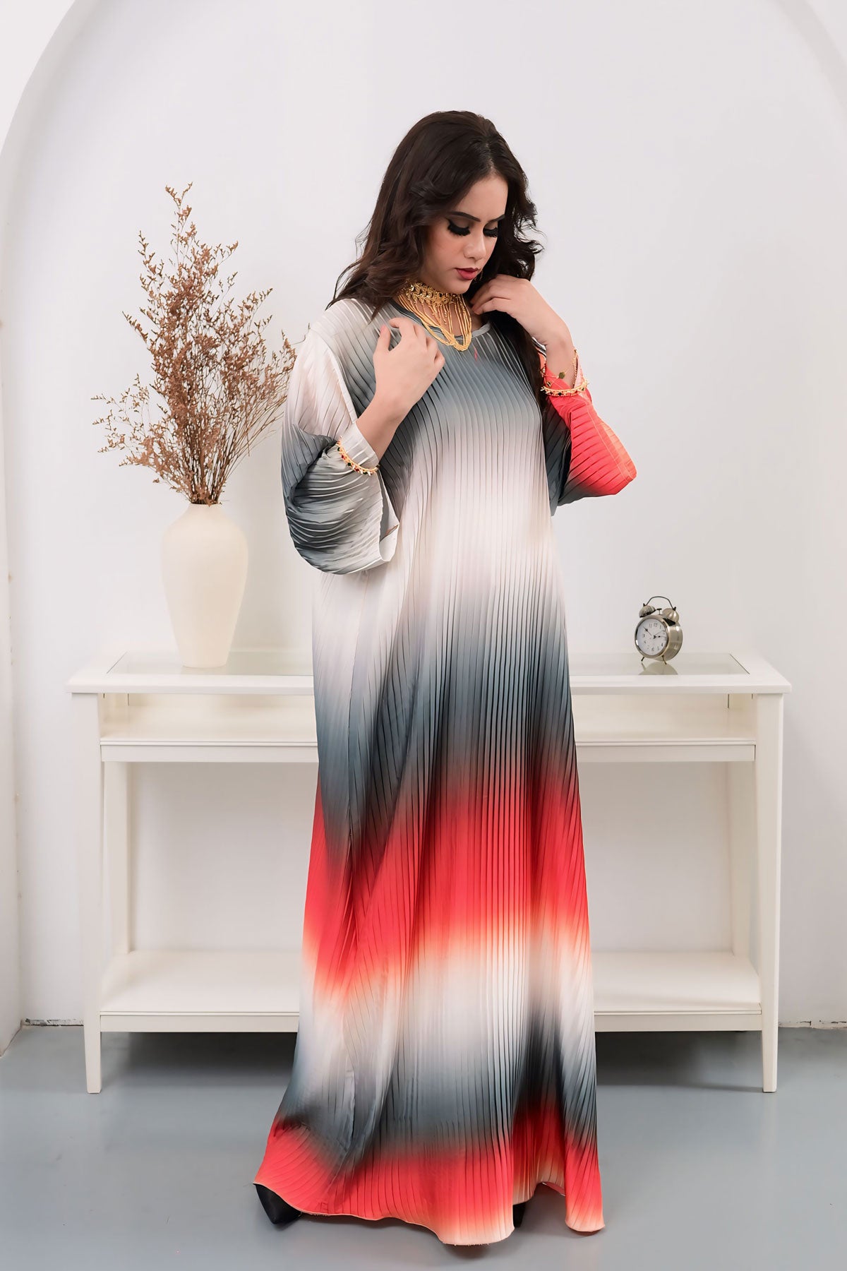 Pleated Multi color Abaya Dress