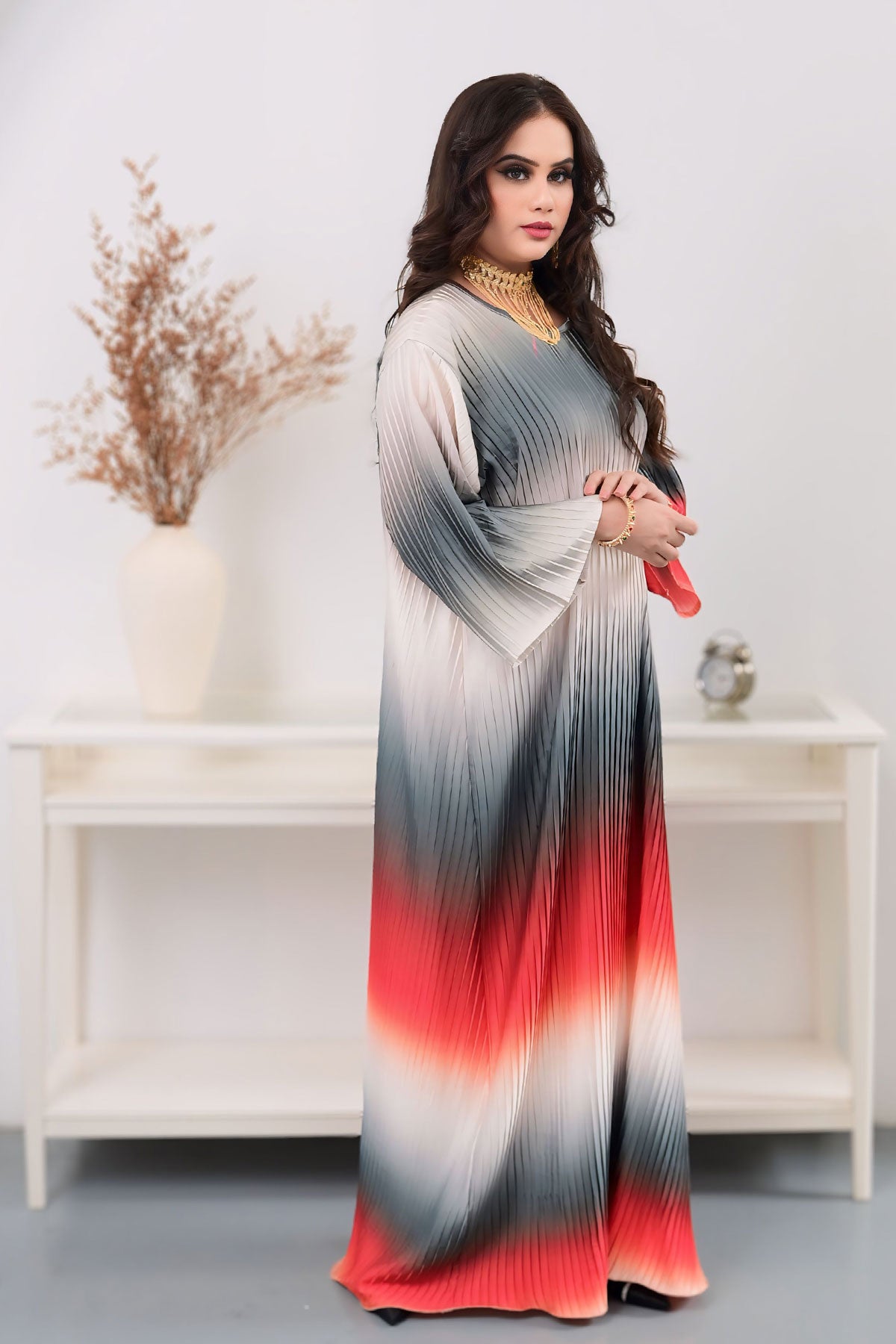 Pleated Multi color women's Abaya Dress
