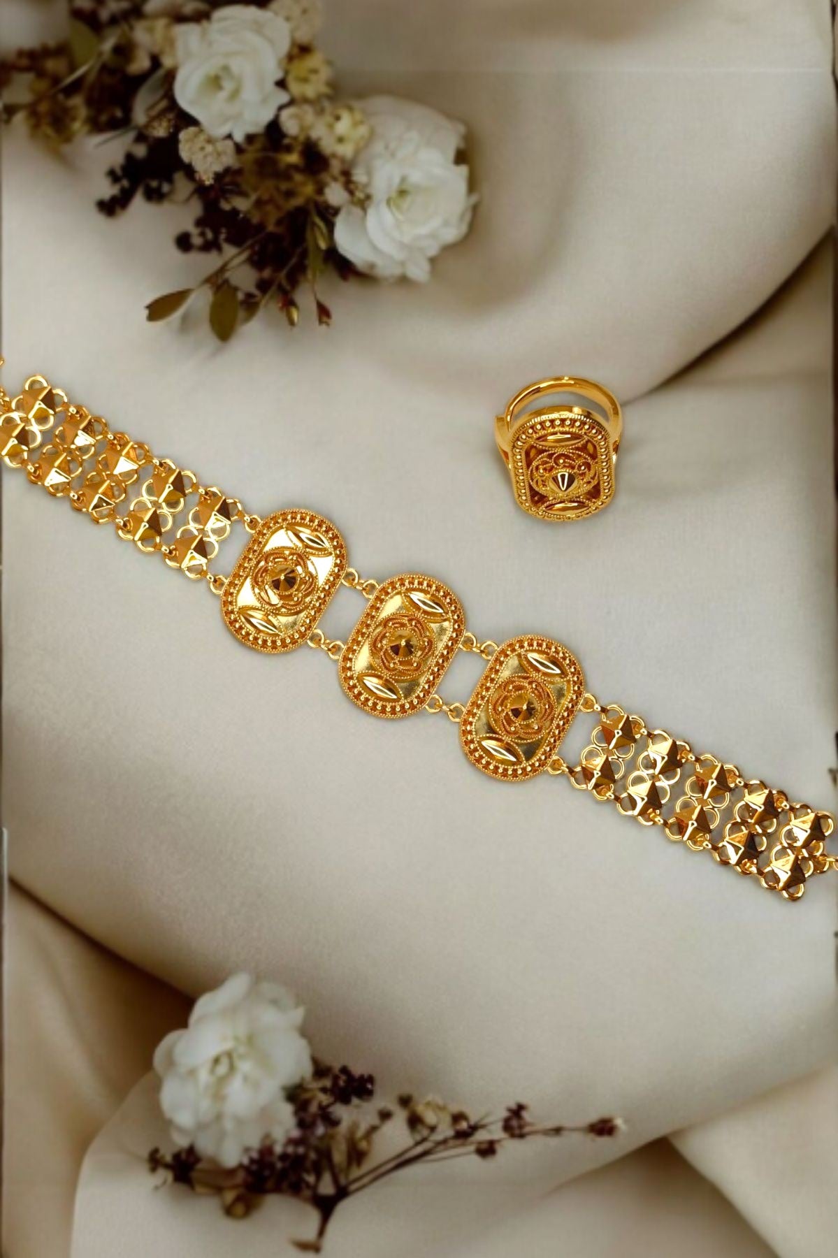 floral bracelet with ring