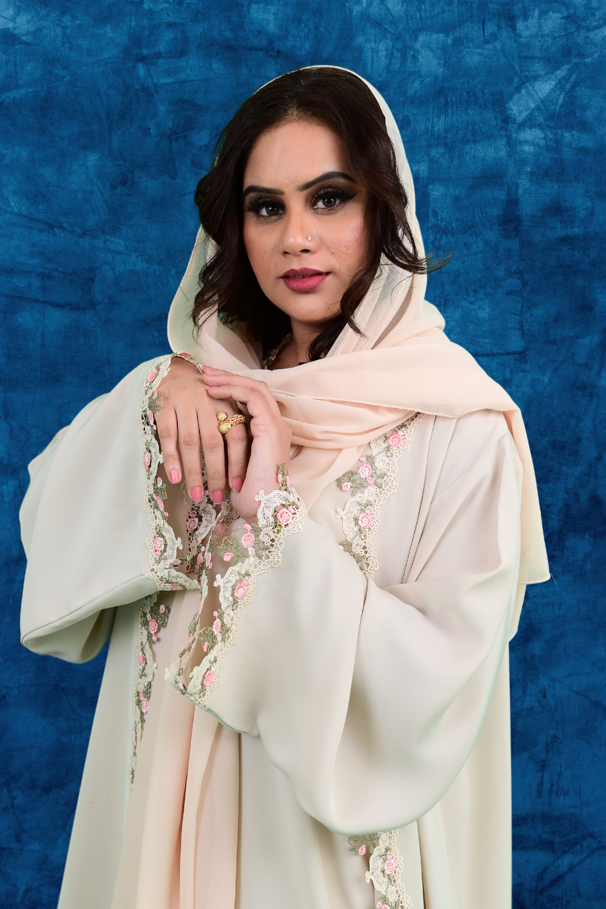 Women's Floral Applique Abaya - Cream color abaya