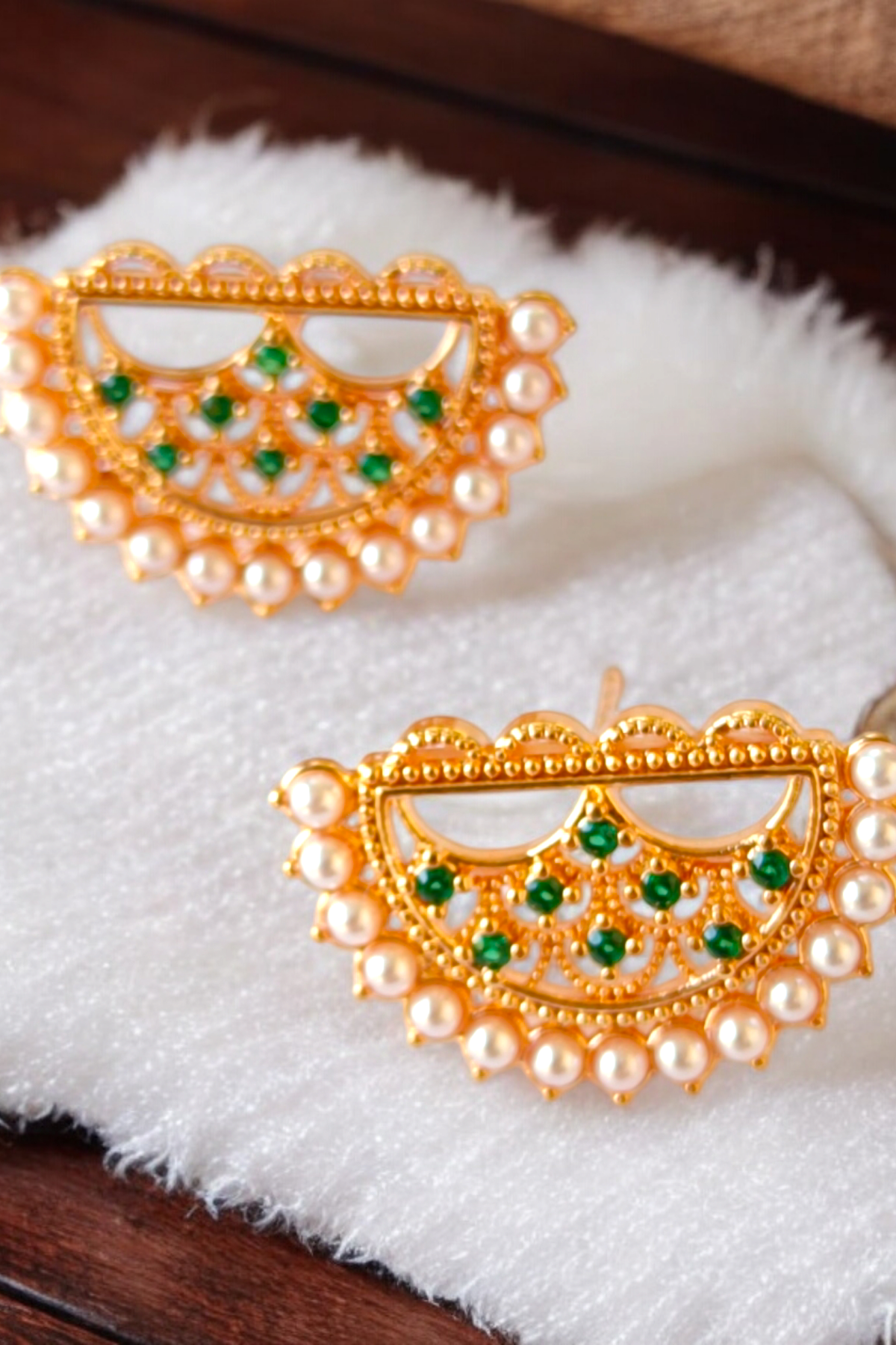 Gold Plated Necklace and Earring Set with emerald and Pearl Detailing