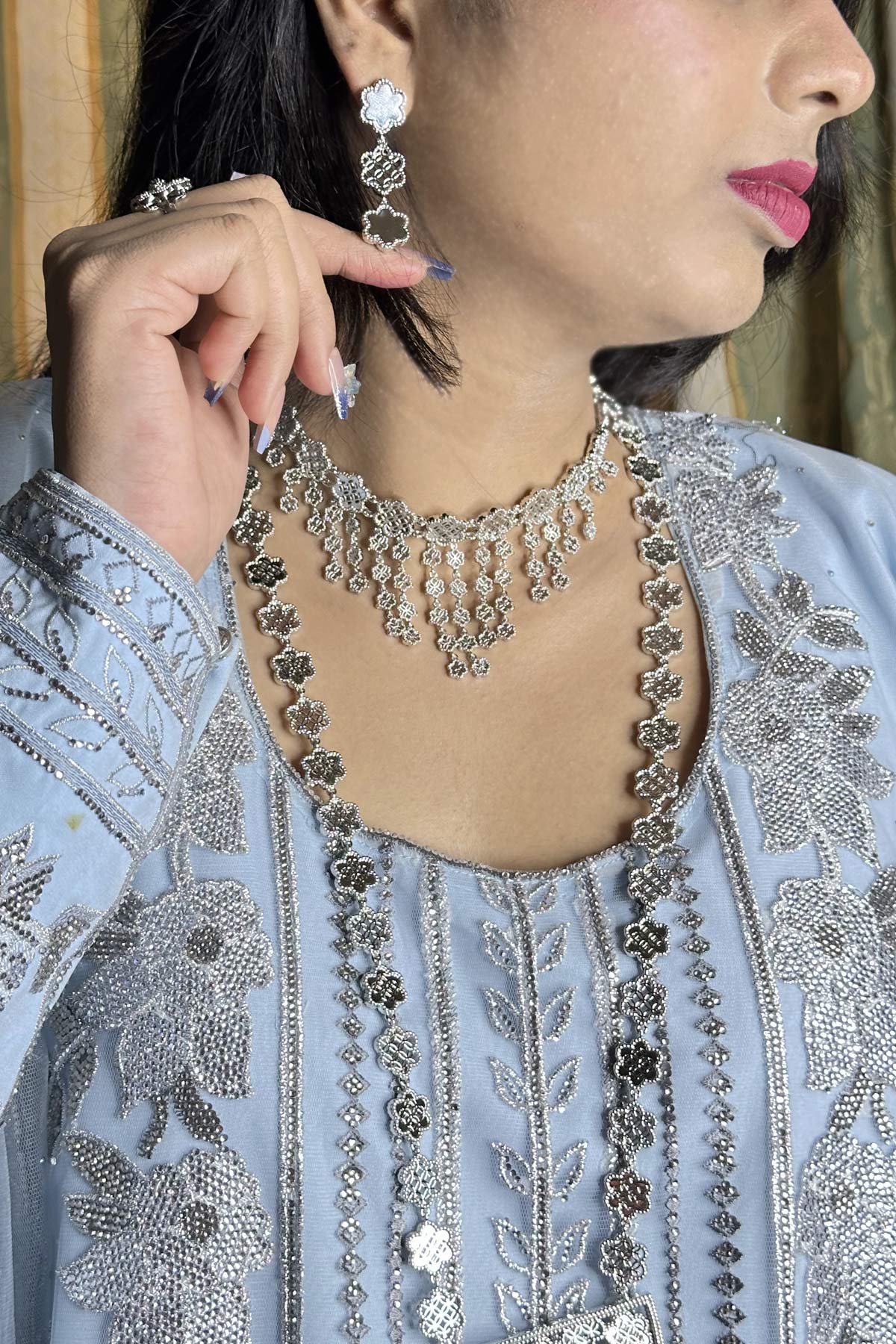 Raeya Silver Hilal Necklace Set