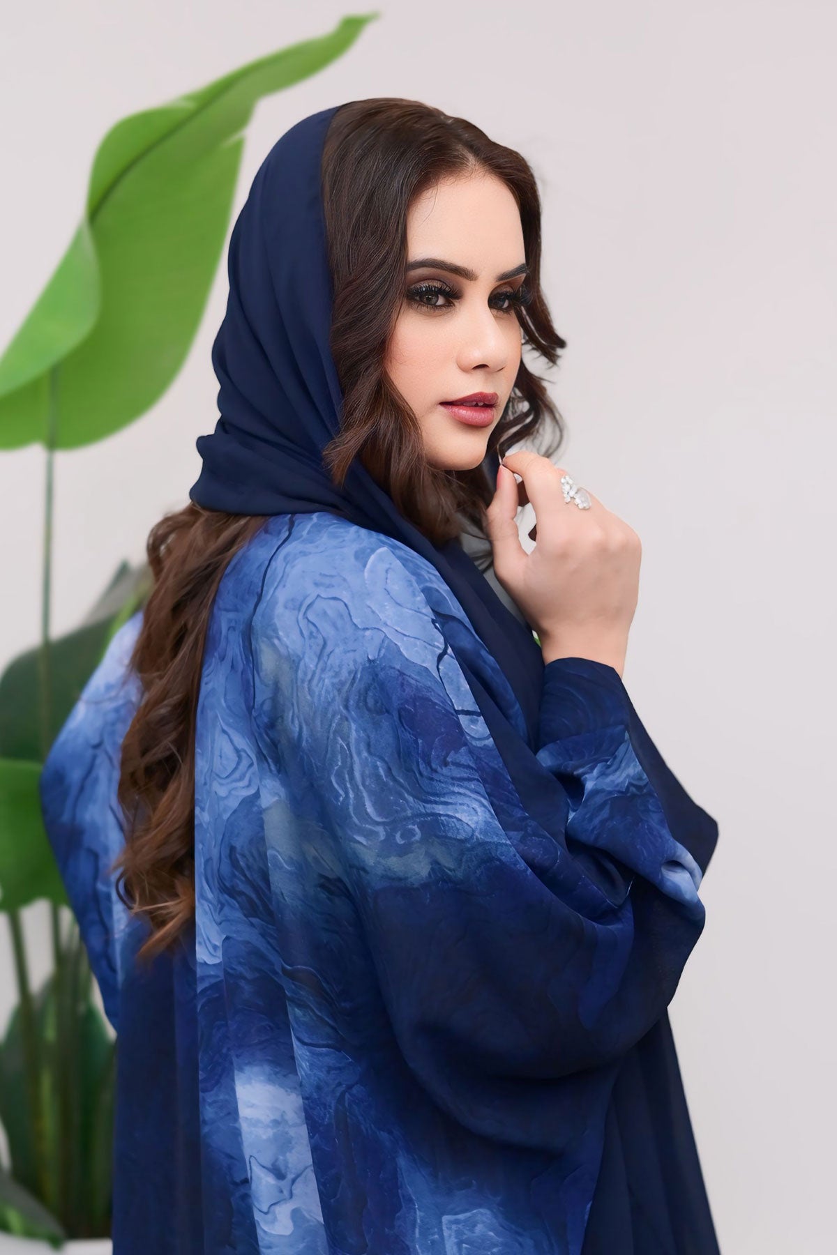 Blue asymmetric women's bahrini bisht abaya
