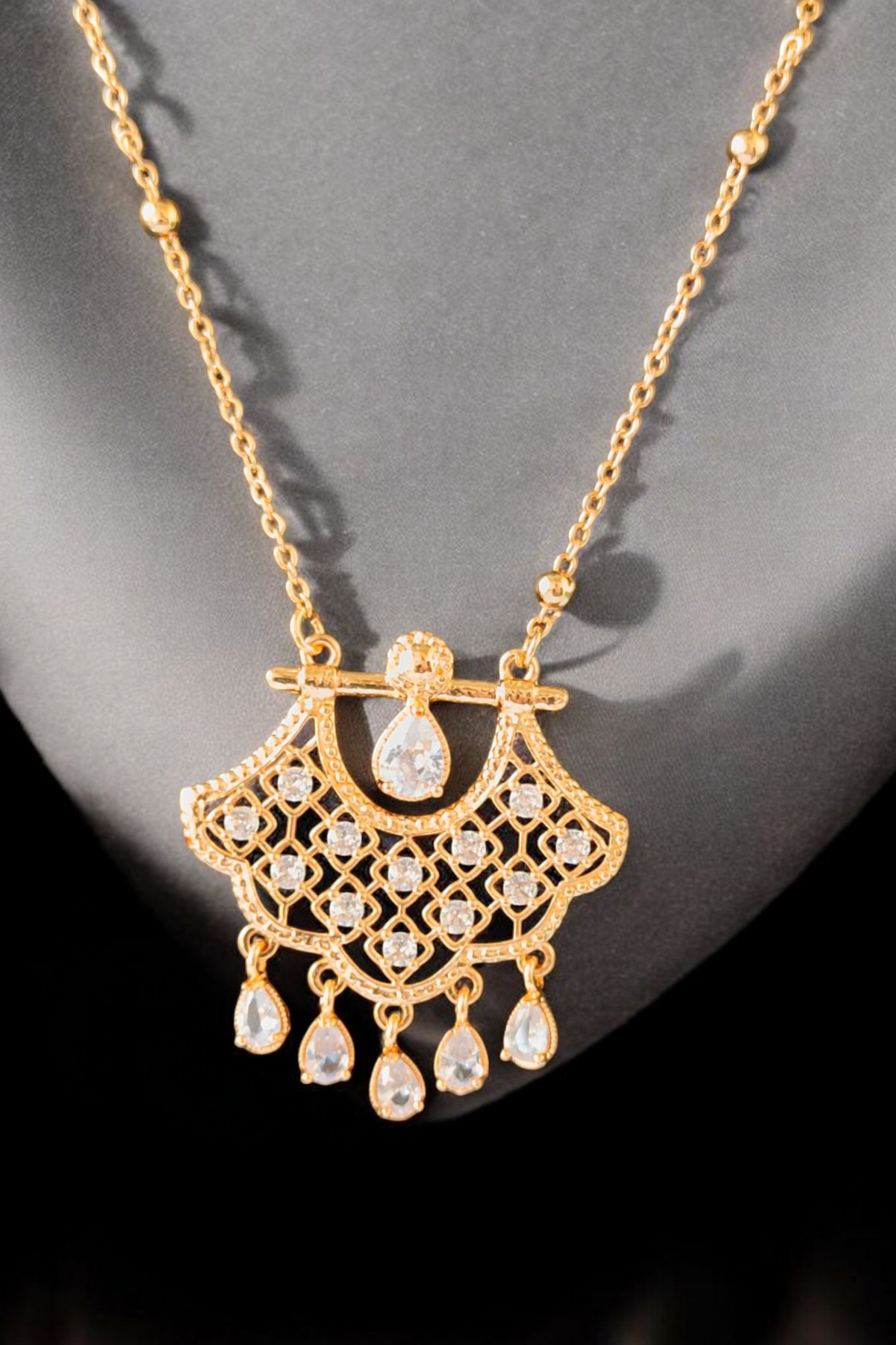Gold-Plated Necklace and Earring Set with Crystal Drop Accents