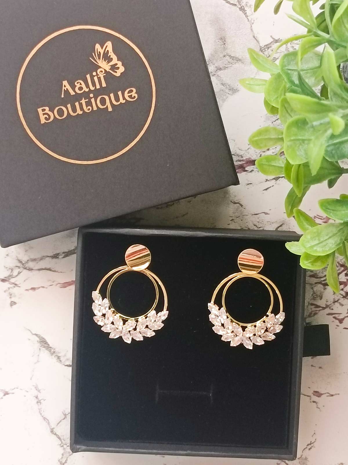 Women Golden Bianca Zircon Earrings