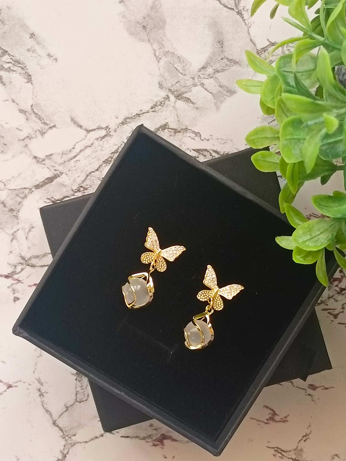 Golden Butterfly Zircon Earrings