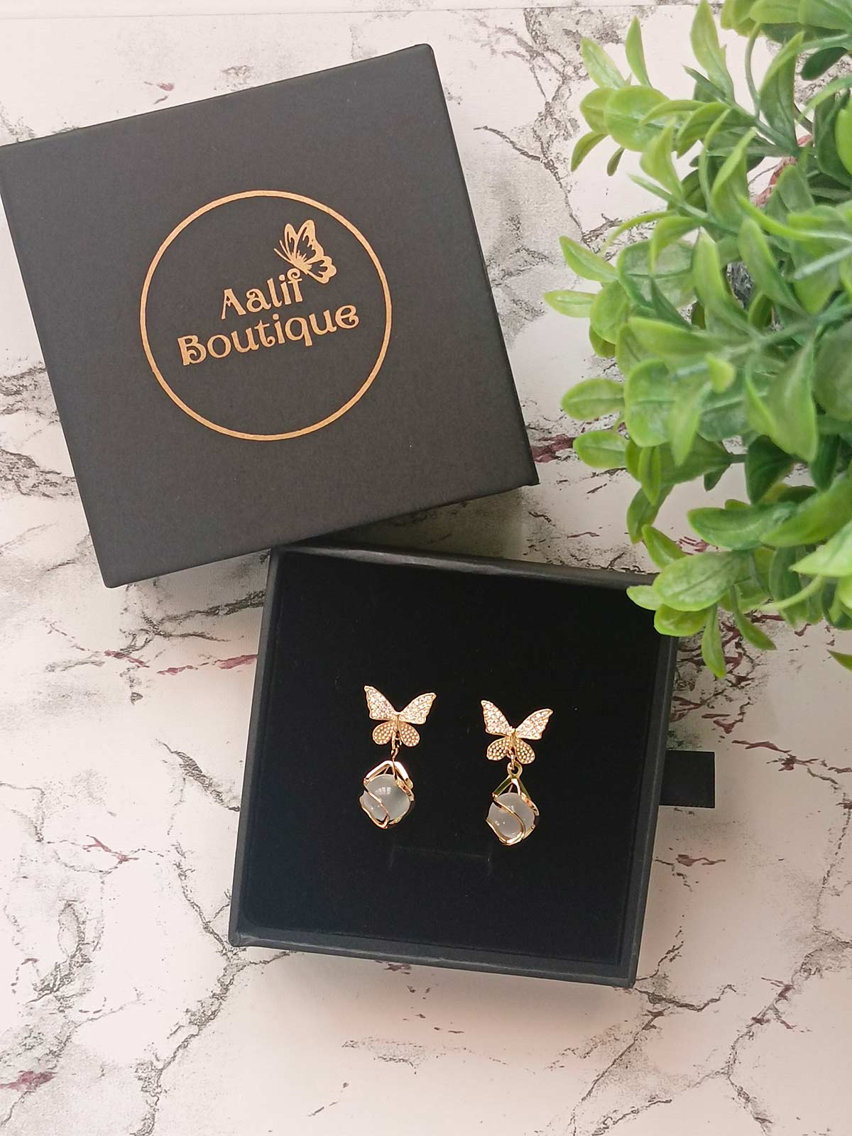 Women's Golden Butterfly Zircon Earrings