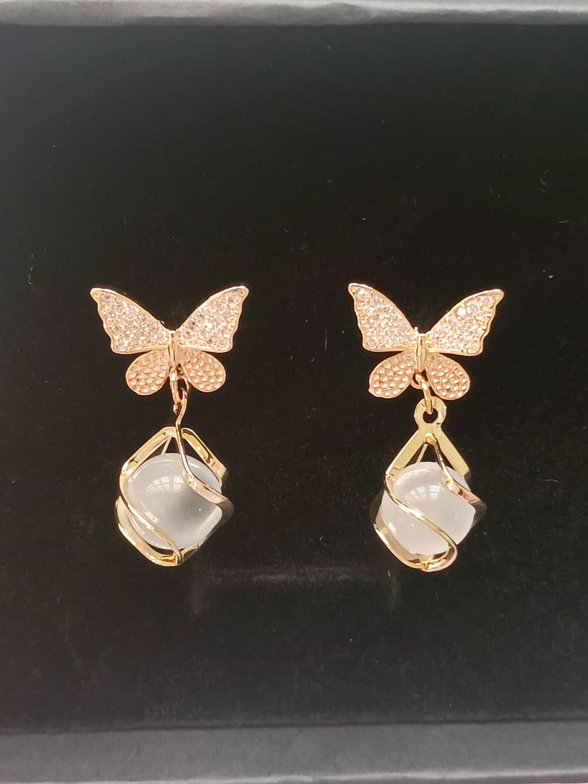 Golden Butterfly Zircon Women's Earrings