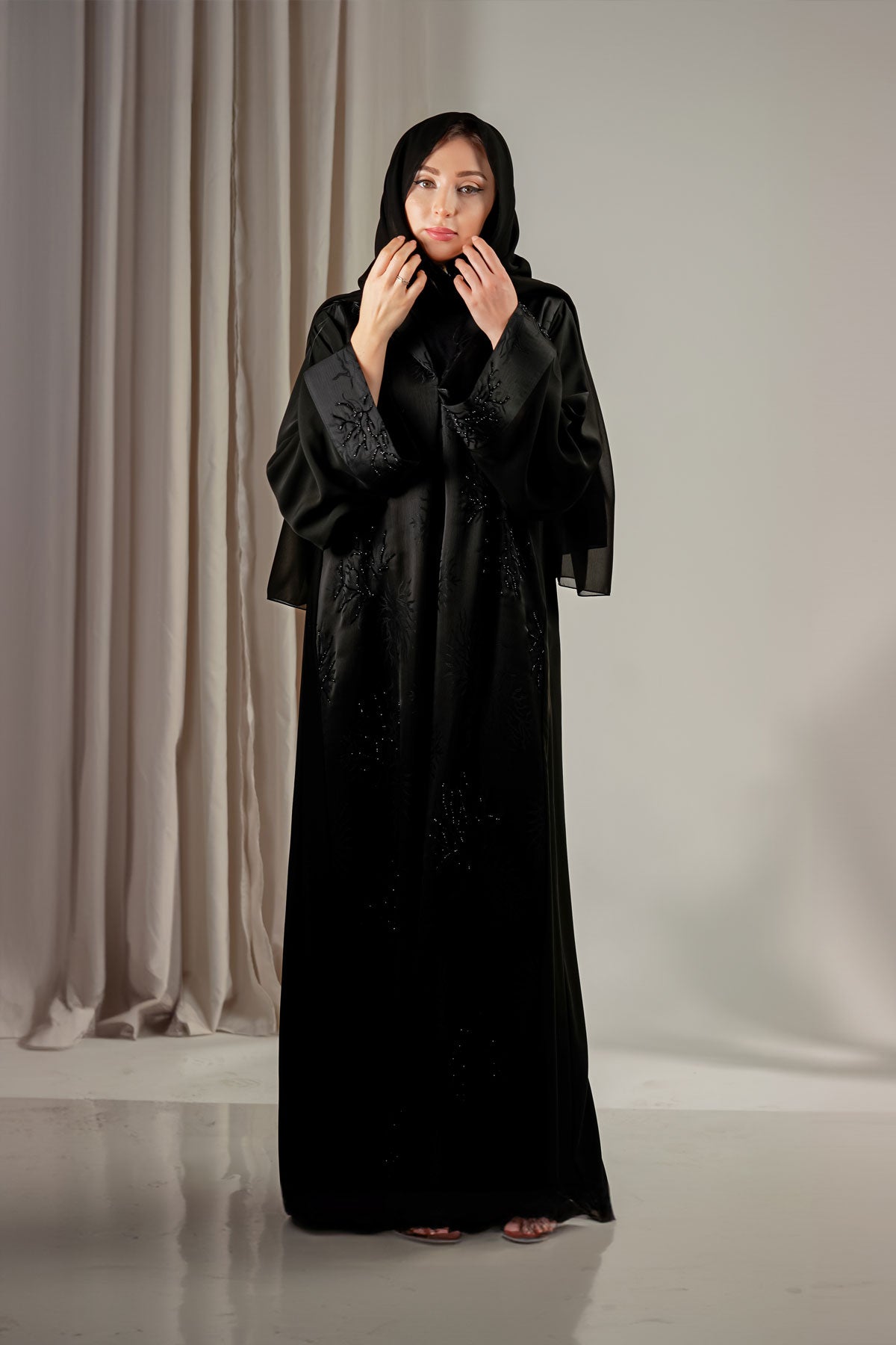 Black Handcrafted Beads Embellished Abaya