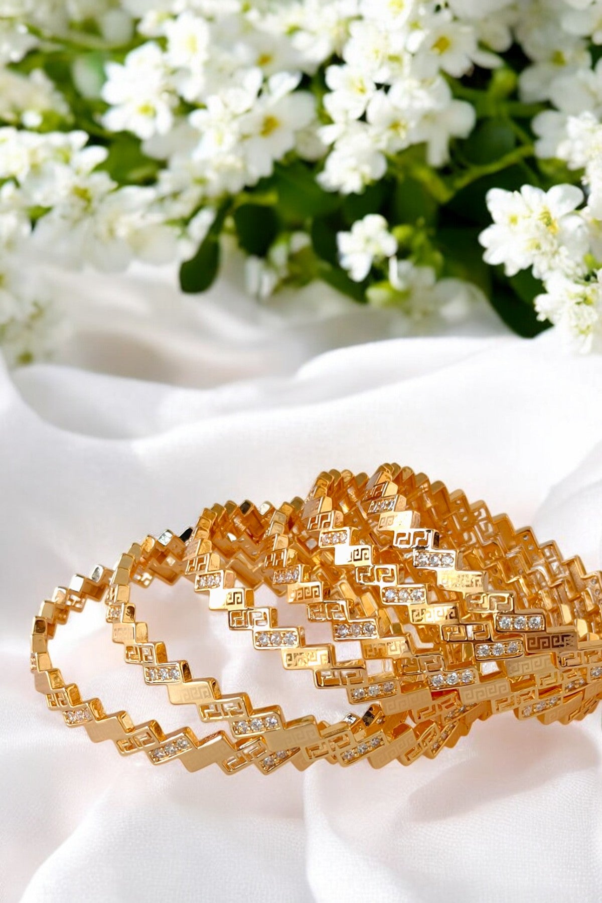 Golden Rawabi Zirconia Bangles 6 set