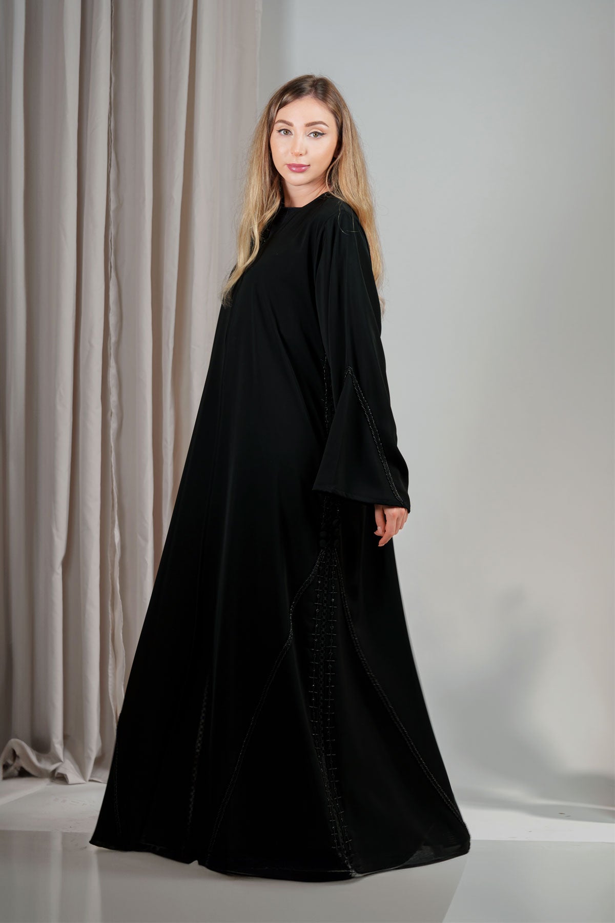 Black Abaya with Exquisite Black Bead Embellishments