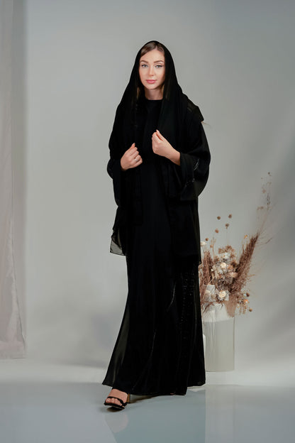 Black Abaya with Exquisite Black Bead Embellishments