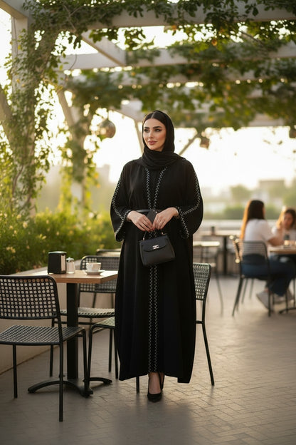 Elegant Black Embroidered Open Abaya