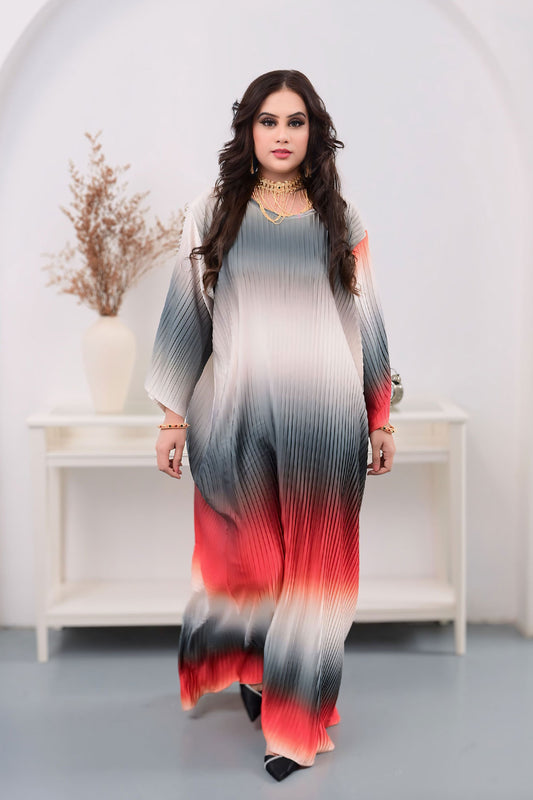 Pleated Multi color Abaya Dress