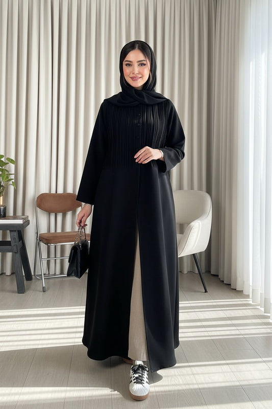 Elegant Black Pleated Bodice Abaya