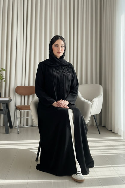 Elegant Black Pleated Bodice Abaya