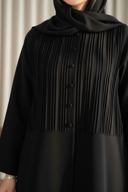 Elegant Black Pleated Bodice Abaya