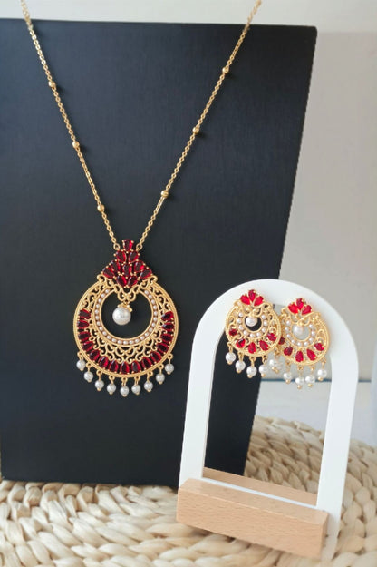 Meena Pendant Set in Ruby