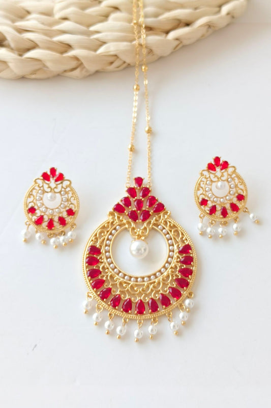 Meena Pendant Set in Ruby
