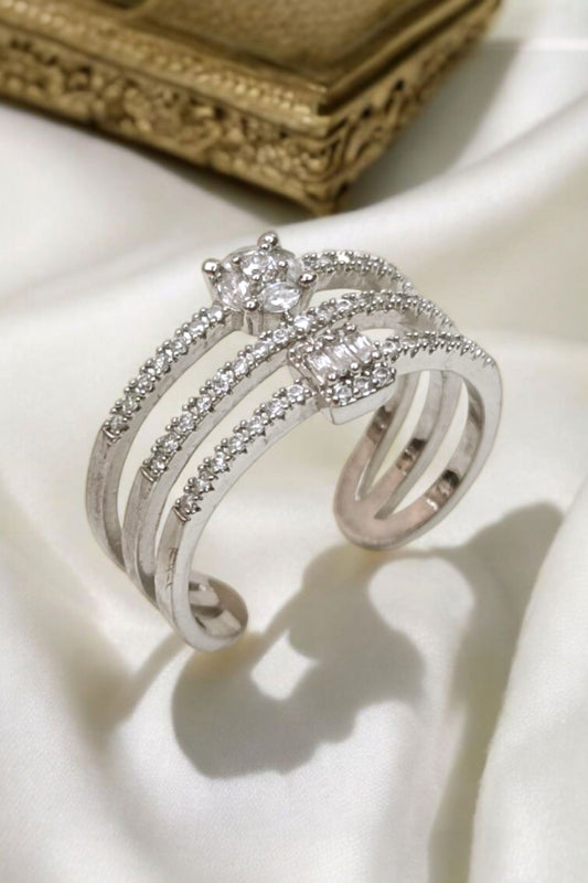 Zirconia Silver 3 Bands Adjustable ring